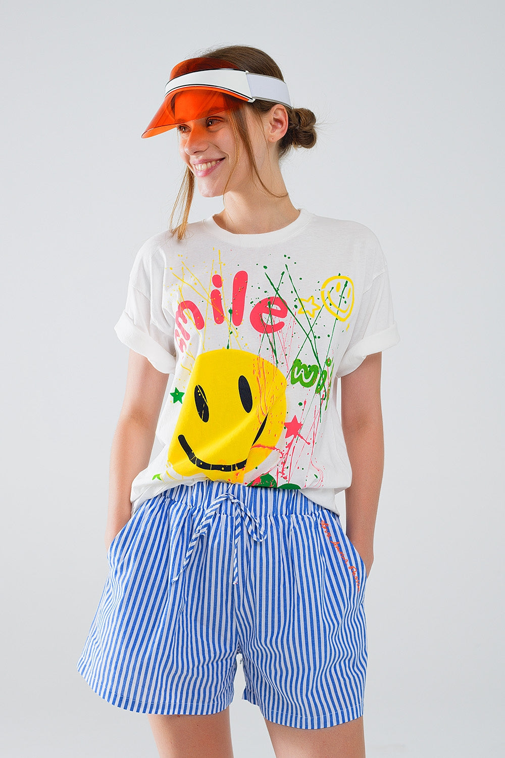 T-shirt graphique avec texte Smile with me en blanc