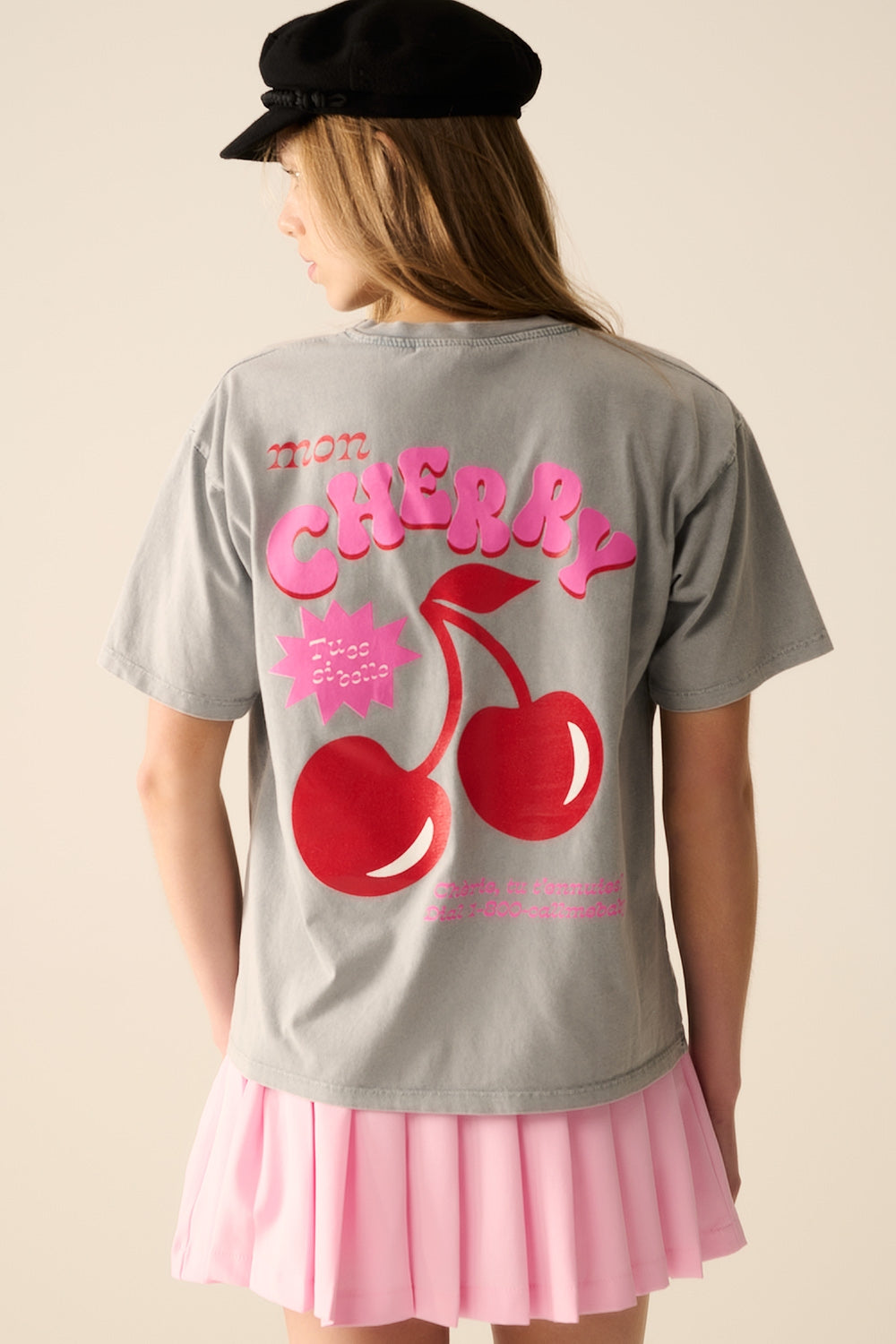 T-shirt gris avec logo Cerise et lettres