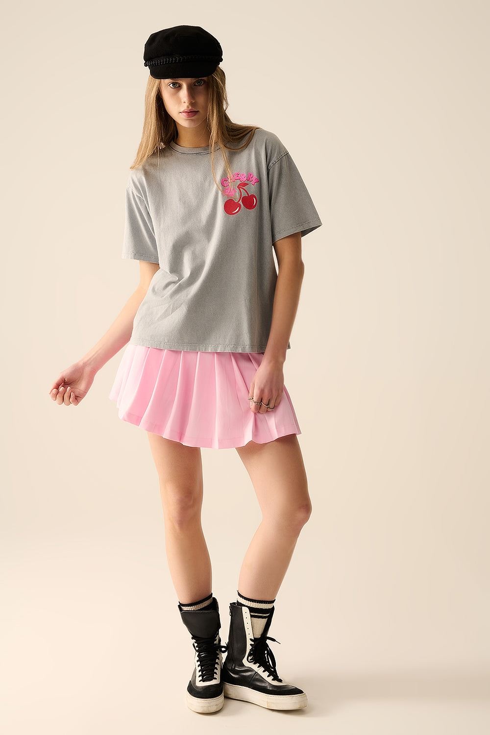 T-shirt gris avec logo Cerise et lettres