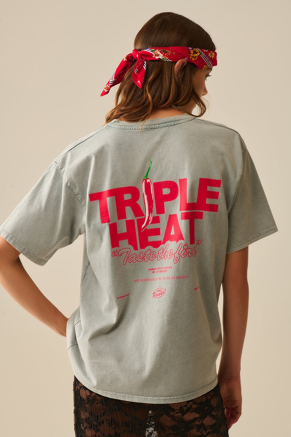 T-shirt gris délavé à manches courtes TRIPLE HEAT LOGO