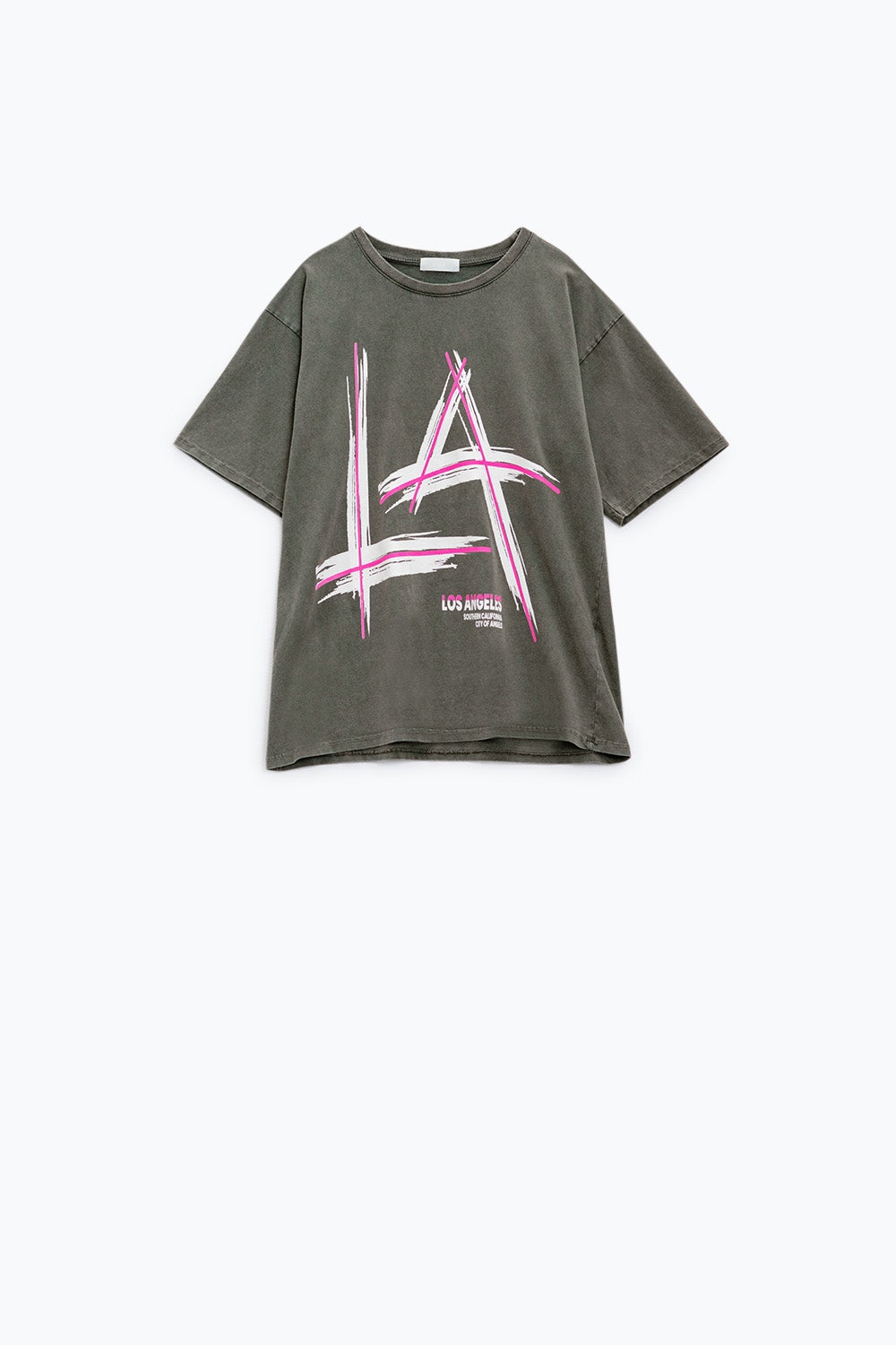 T-shirt gris oversize Imprimés LA Los Angeles en rose et blanc