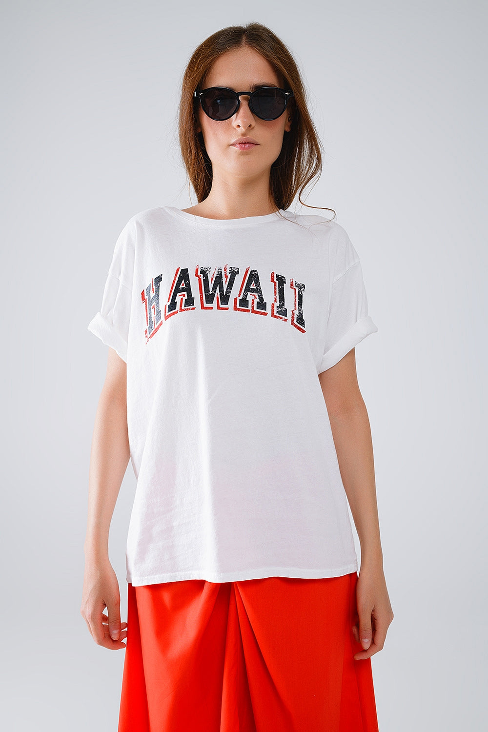 T-shirt Hawaii à effet délavé en blanc