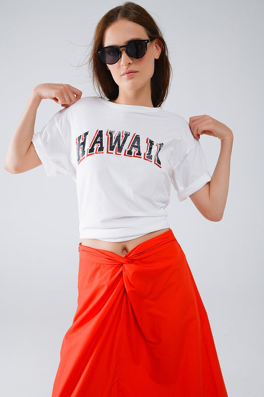 Q2 T-shirt Hawaii à effet délavé en blanc