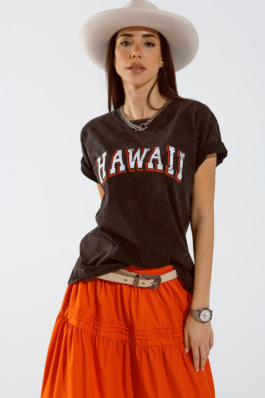 Q2 T-shirt Hawaii à effet délavé en noir