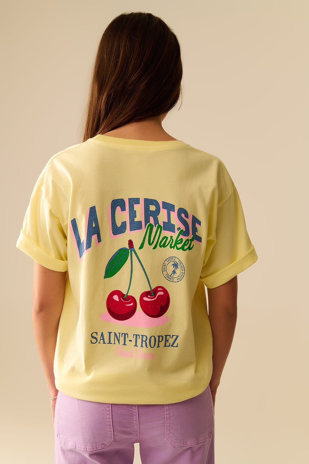 T-shirt jaune avec graphique Marché La Cerise Saint-Tropez