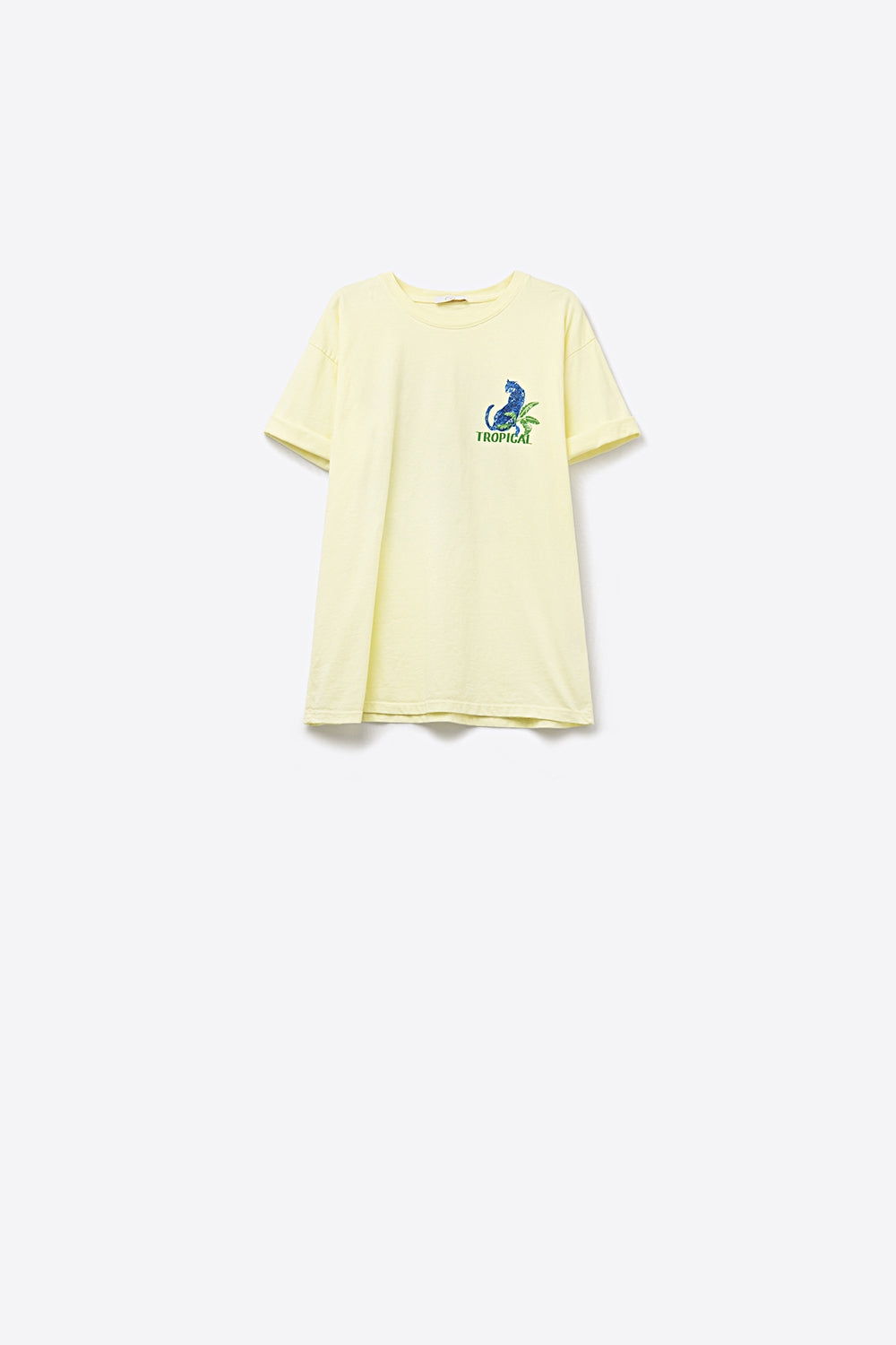 T-shirt jaune fabriquée en Italie avec imprimé graphique tropical