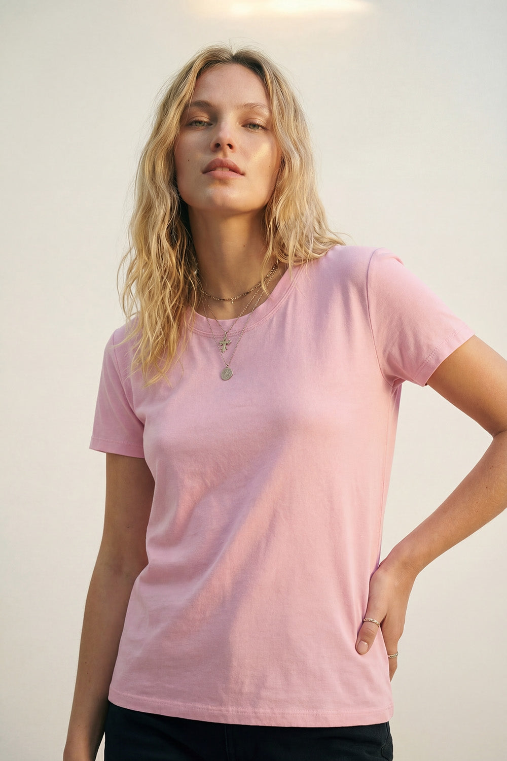 Q2 T-shirt léger en viscose douce rose pâle