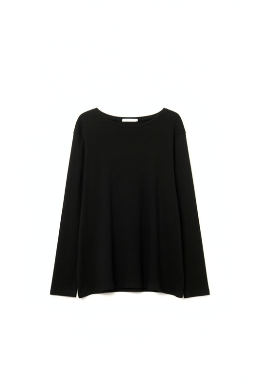 Q2 T-Shirt noir à manches longues avec large col ras du cou