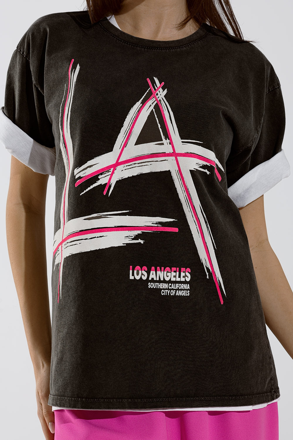 T-shirt noir décontracté imprimé logo LA Los Angeles