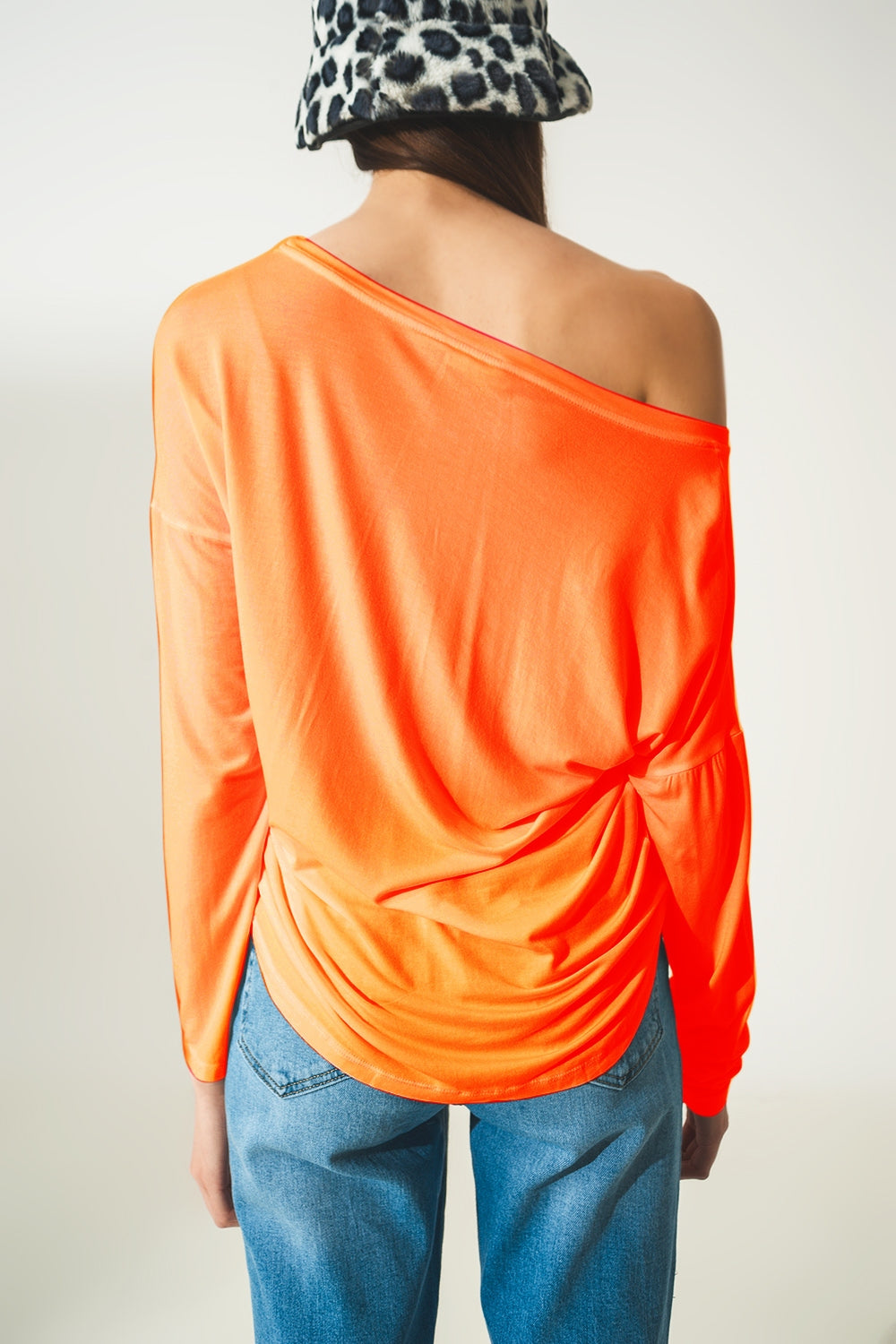 T shirt orange à manches longues en tissu modal