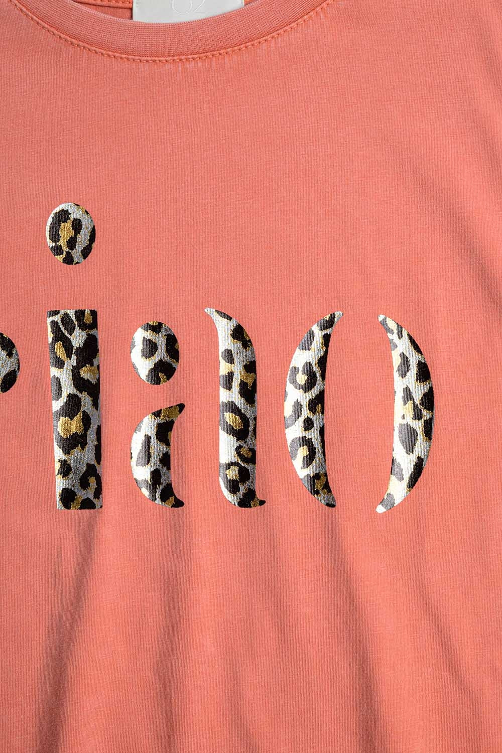 T-shirt orange décontracté avec Ciao en imprimé léopard