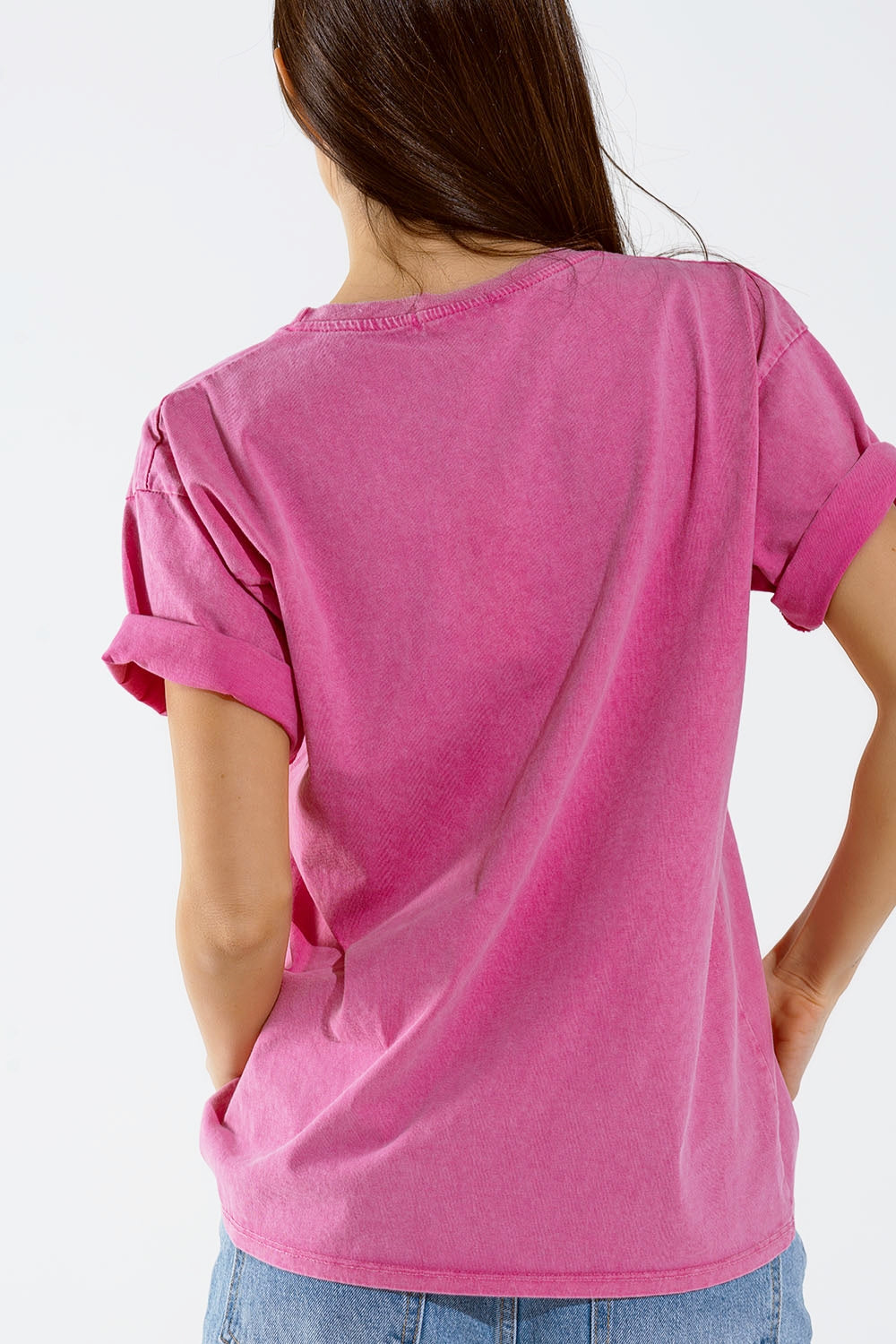 T-shirt oversize fuchsia imprimé LA Los Angeles en blanc et fuchsia