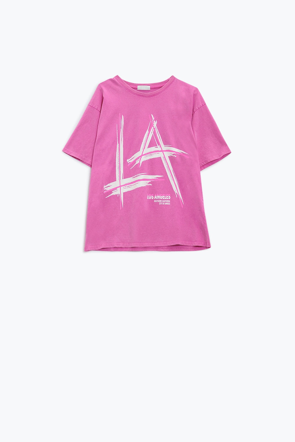 T-shirt oversize fuchsia imprimé LA Los Angeles en blanc et fuchsia