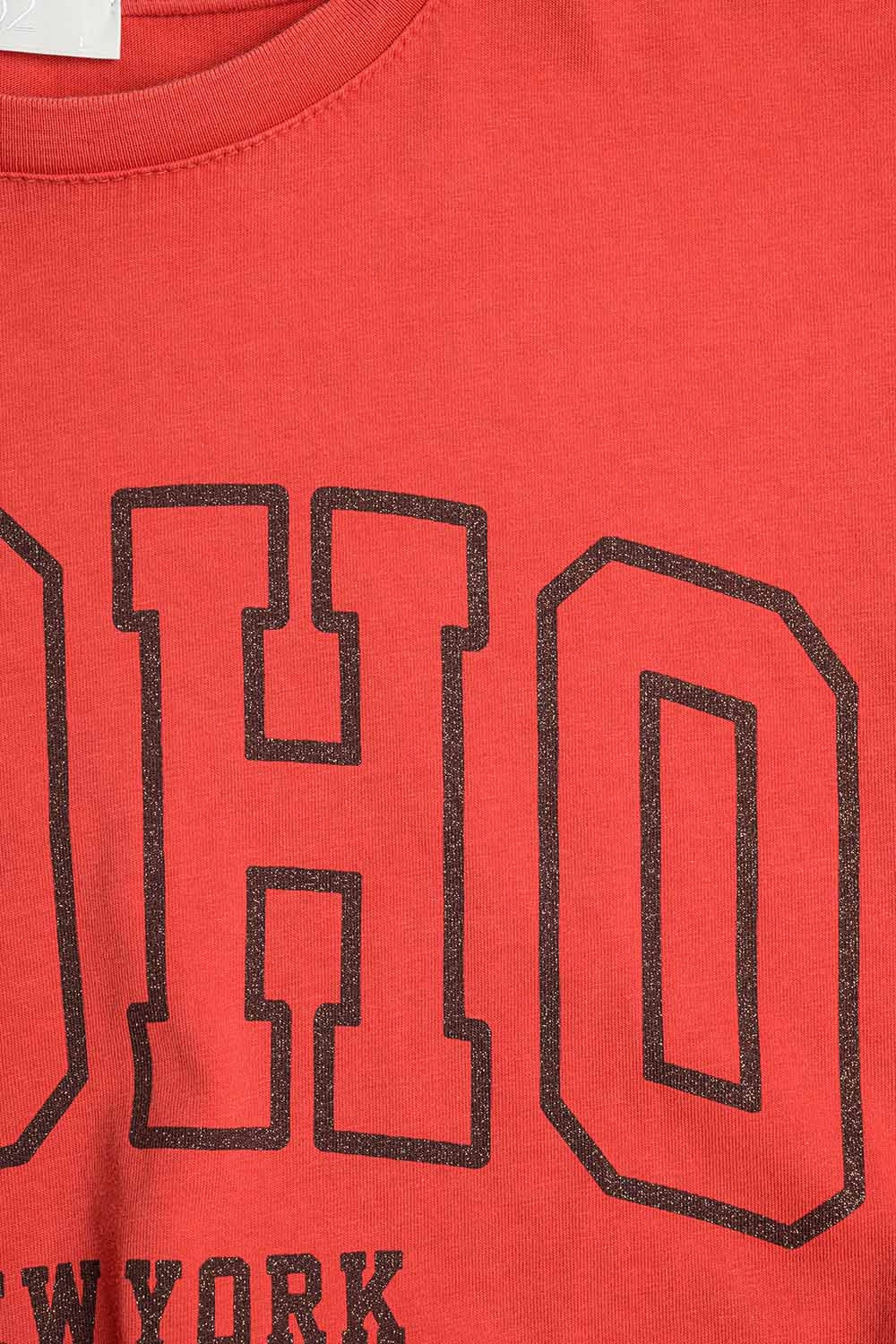 T-shirt oversize rouge avec Soho New York sur le devant
