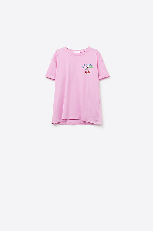Q2 T-shirt rose avec graphisme La Cerise Market Saint-Tropez