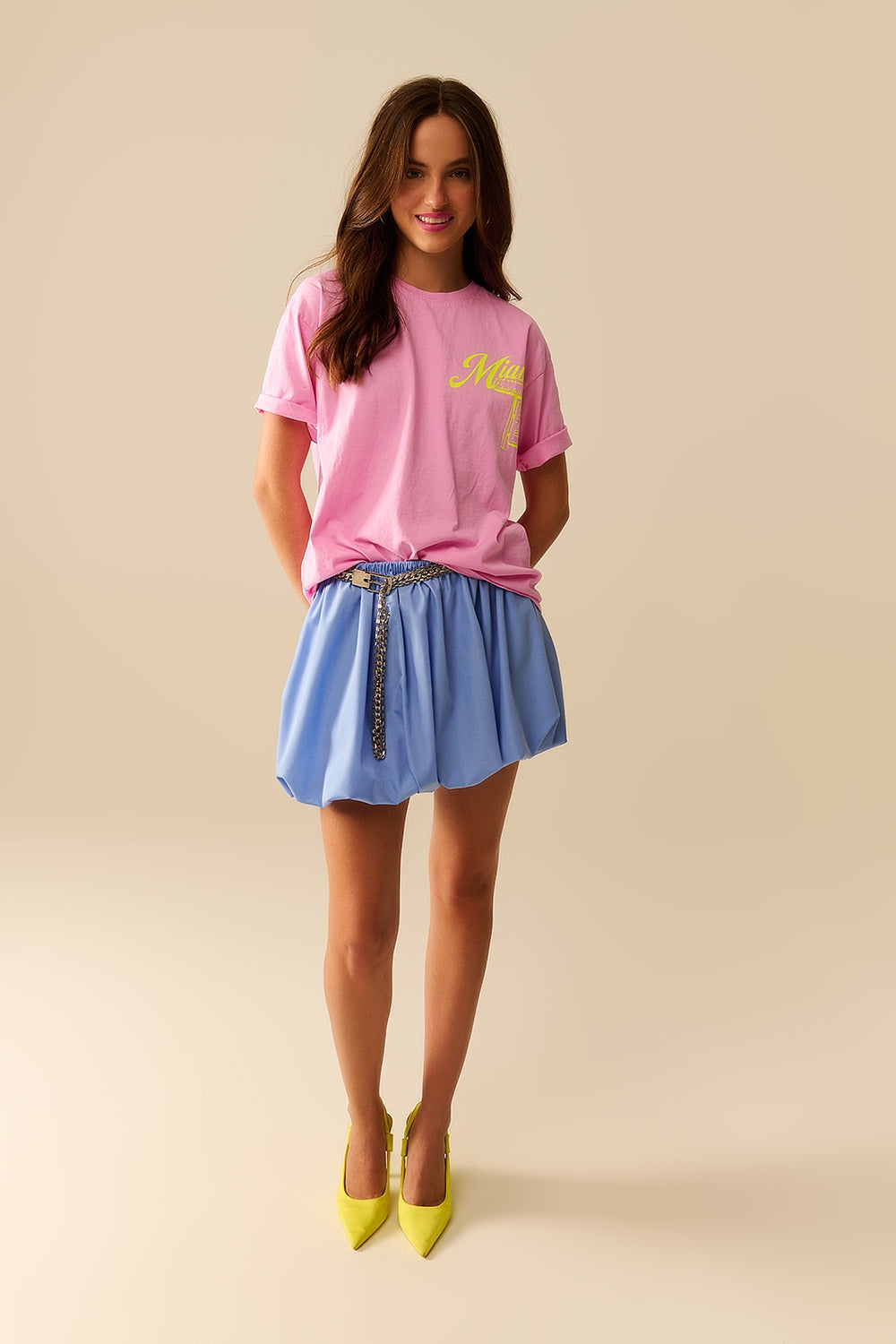 T-shirt rose avec logo Miami imprimé en jaune