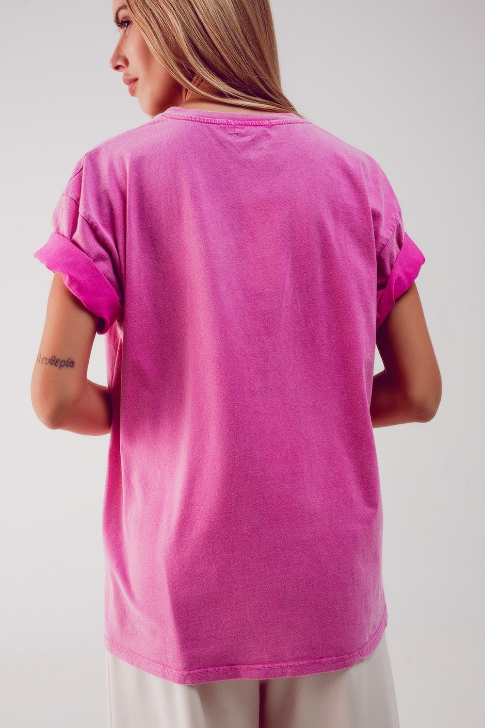 T shirt rose décontracté avec impression graphique Vintage Queens