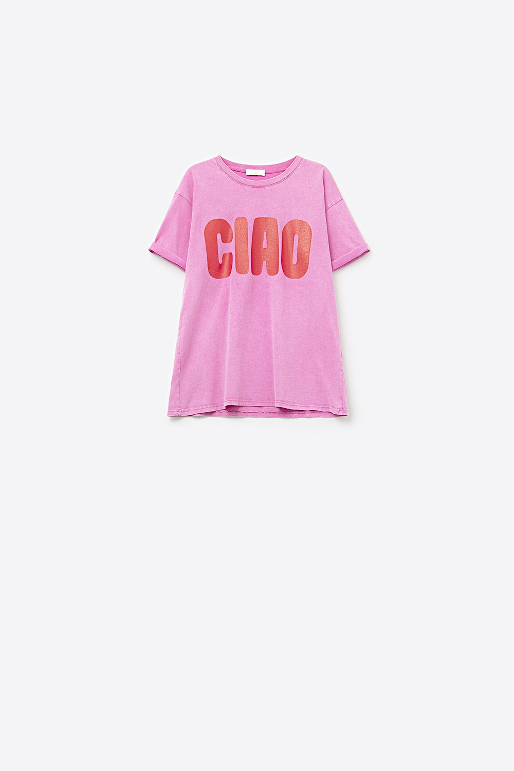Q2 T-Shirt rose décontracté CIAO avec lettres rouges
