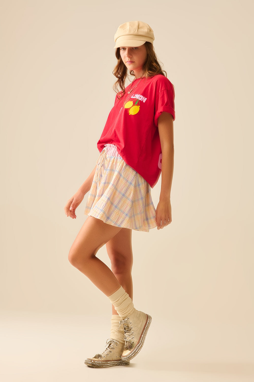 T-shirt rouge décontracté avec imprimé citron fabriqué en Italie