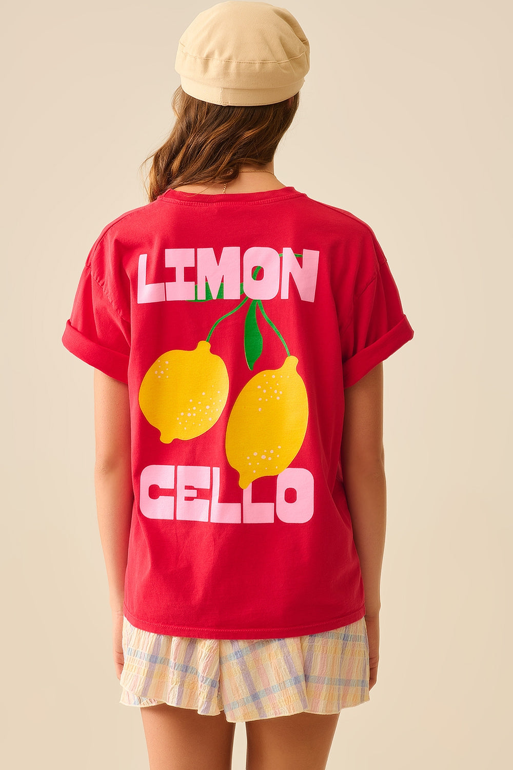 T-shirt rouge décontracté avec imprimé citron fabriqué en Italie