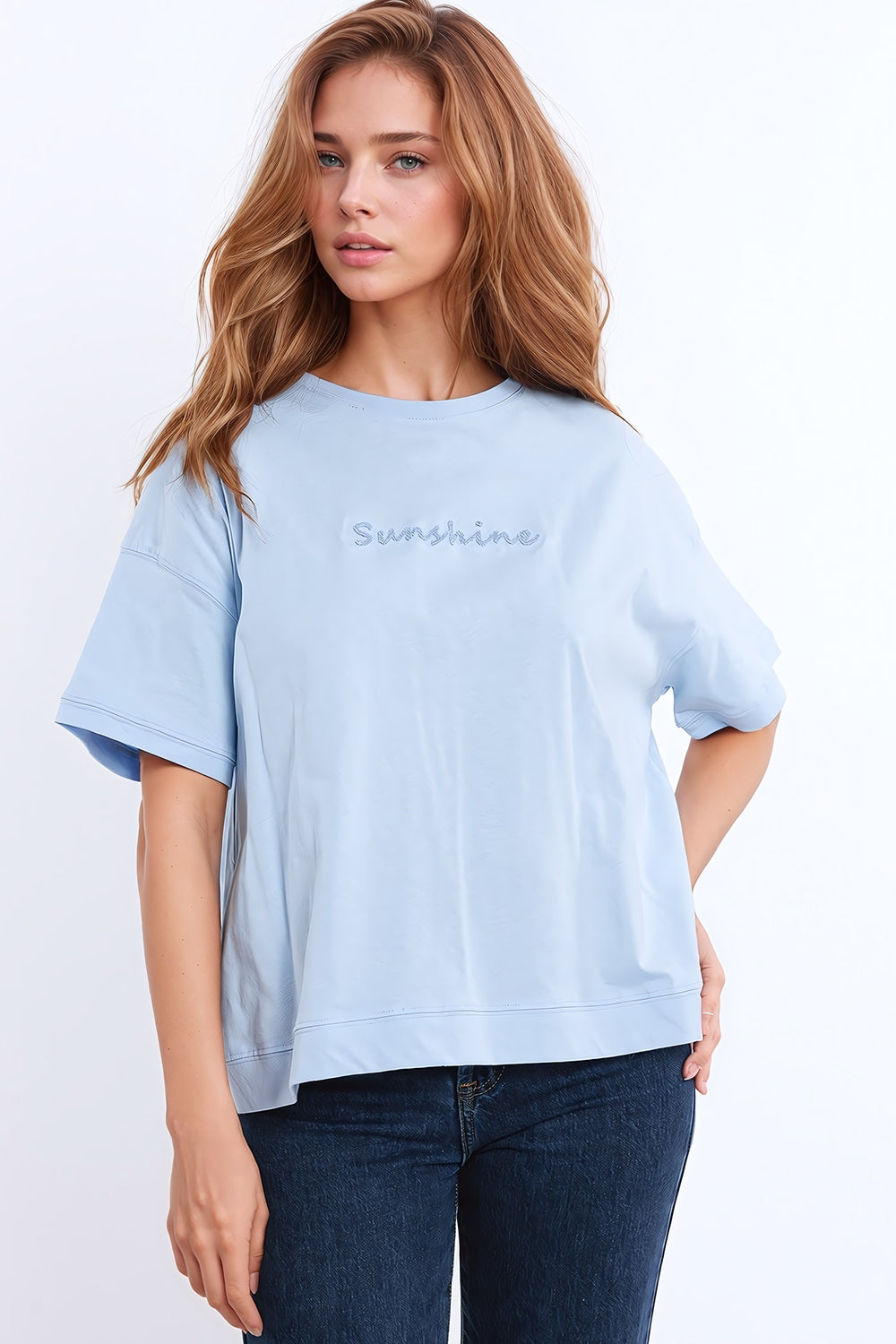 T-shirt surdimensionné Sunshine avec texte texturé à l'avant en bleu