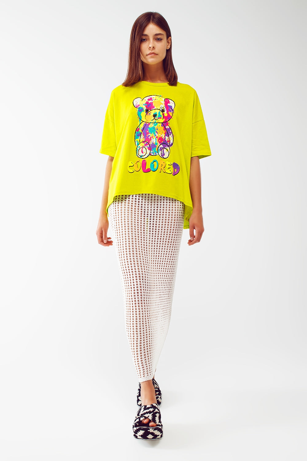 tee-shirt lime ample avec ours couleuré