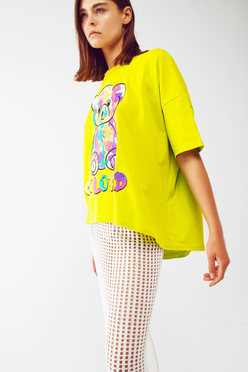 tee-shirt lime ample avec ours couleuré