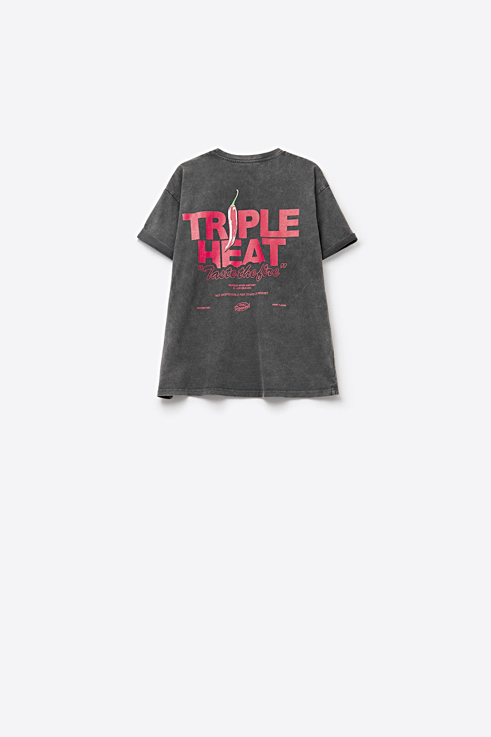 tissu noir lavé T-shirt à manches courtes TRIPLE HEAT LOGO