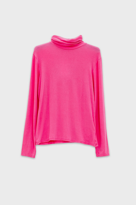 Q2 Top à col haut et à manches longues en modal fucsia