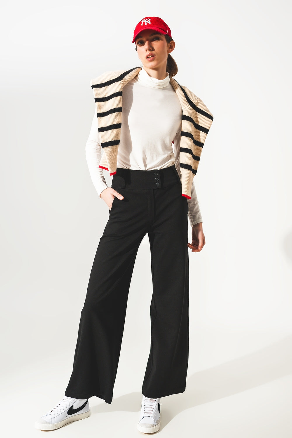 Top à col haut tissu modal et à manches longues en creme