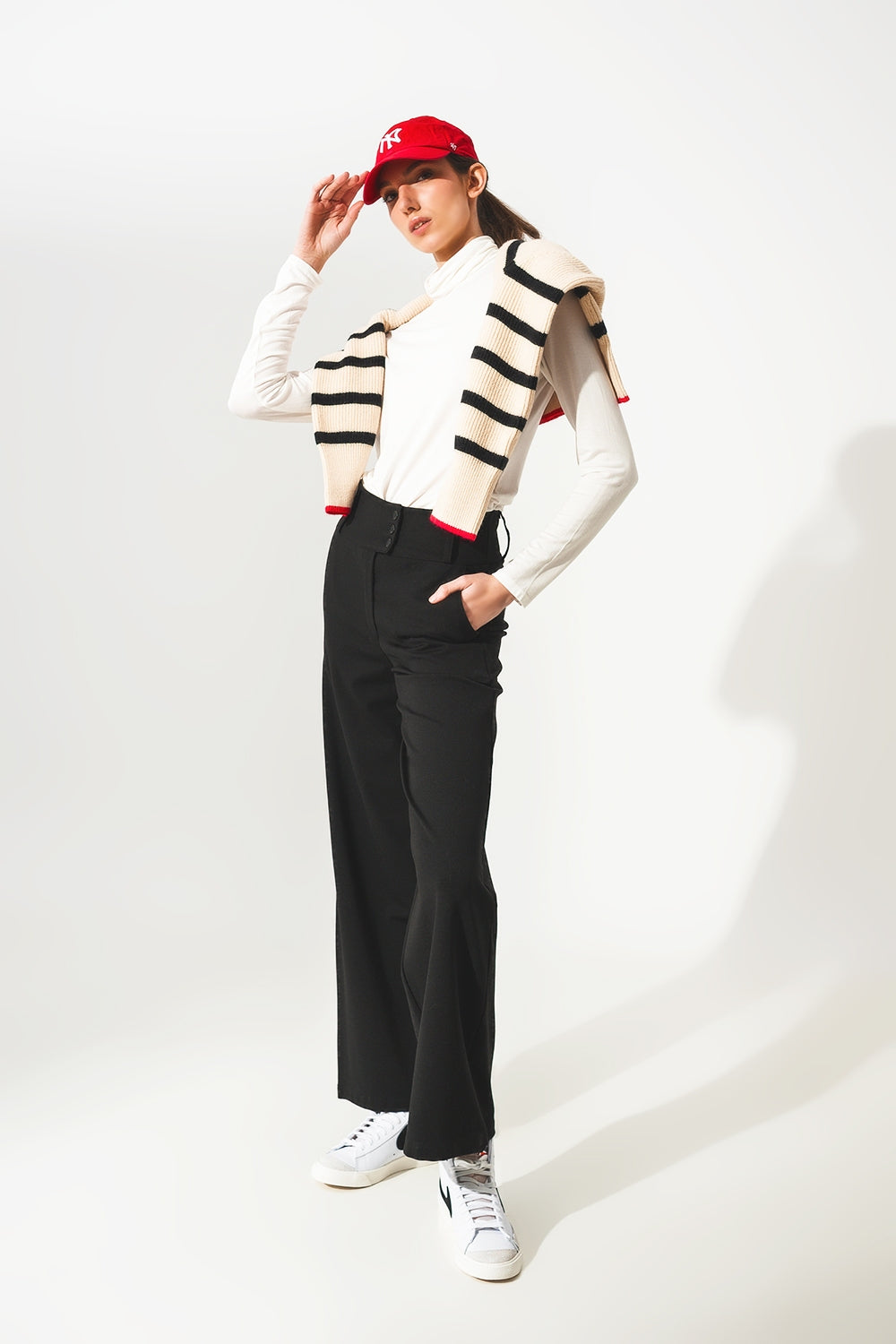 Top à col haut tissu modal et à manches longues en creme