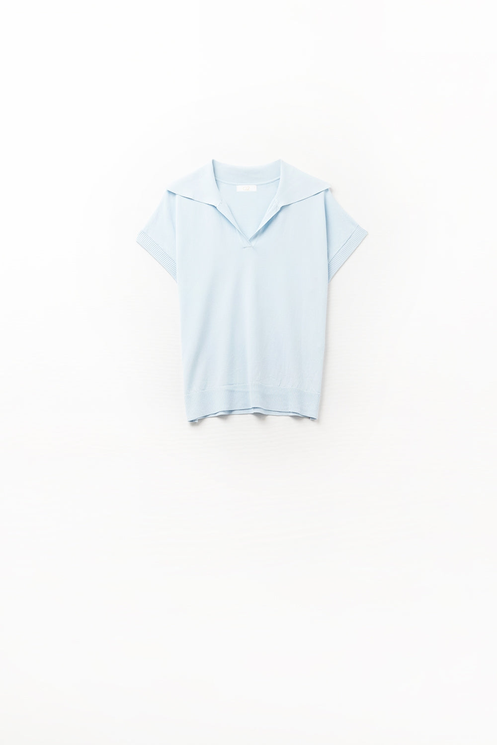 Top à manches courtes de type polo en maille fine bleu ciel