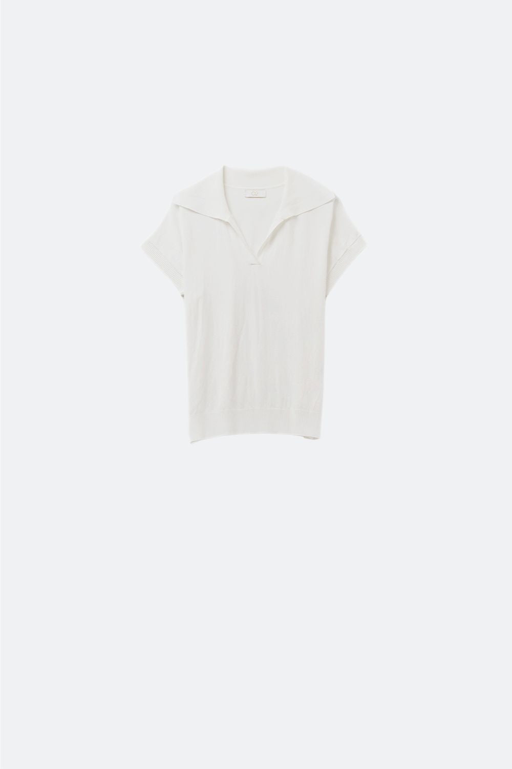 Q2 Top à manches courtes en tricot fin de type polo en blanc