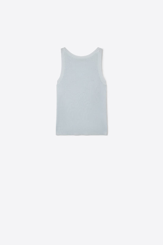 Q2 Top à paillettes en maille fine bleu clair