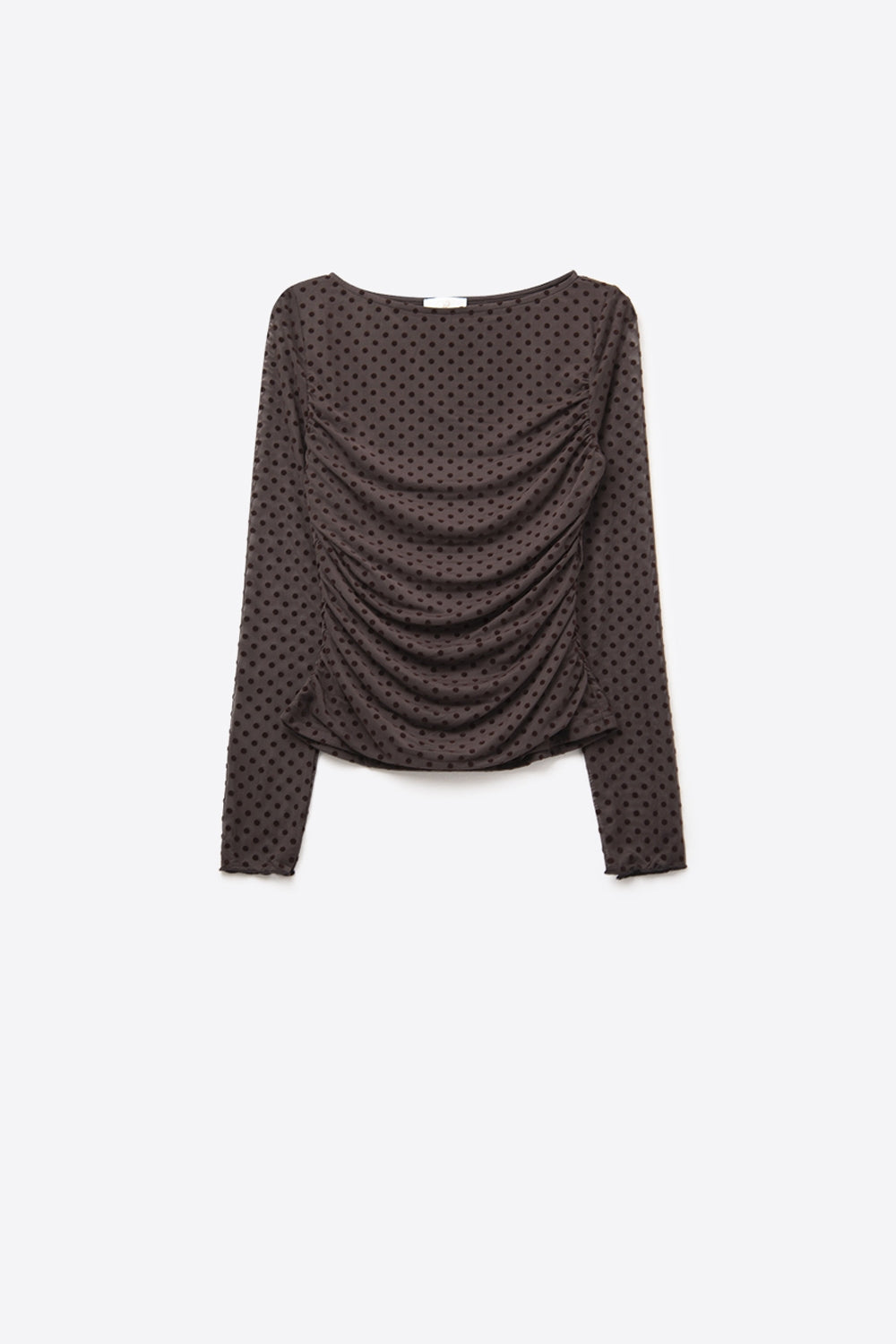 Top à pois marron en tissu transparent élastique
