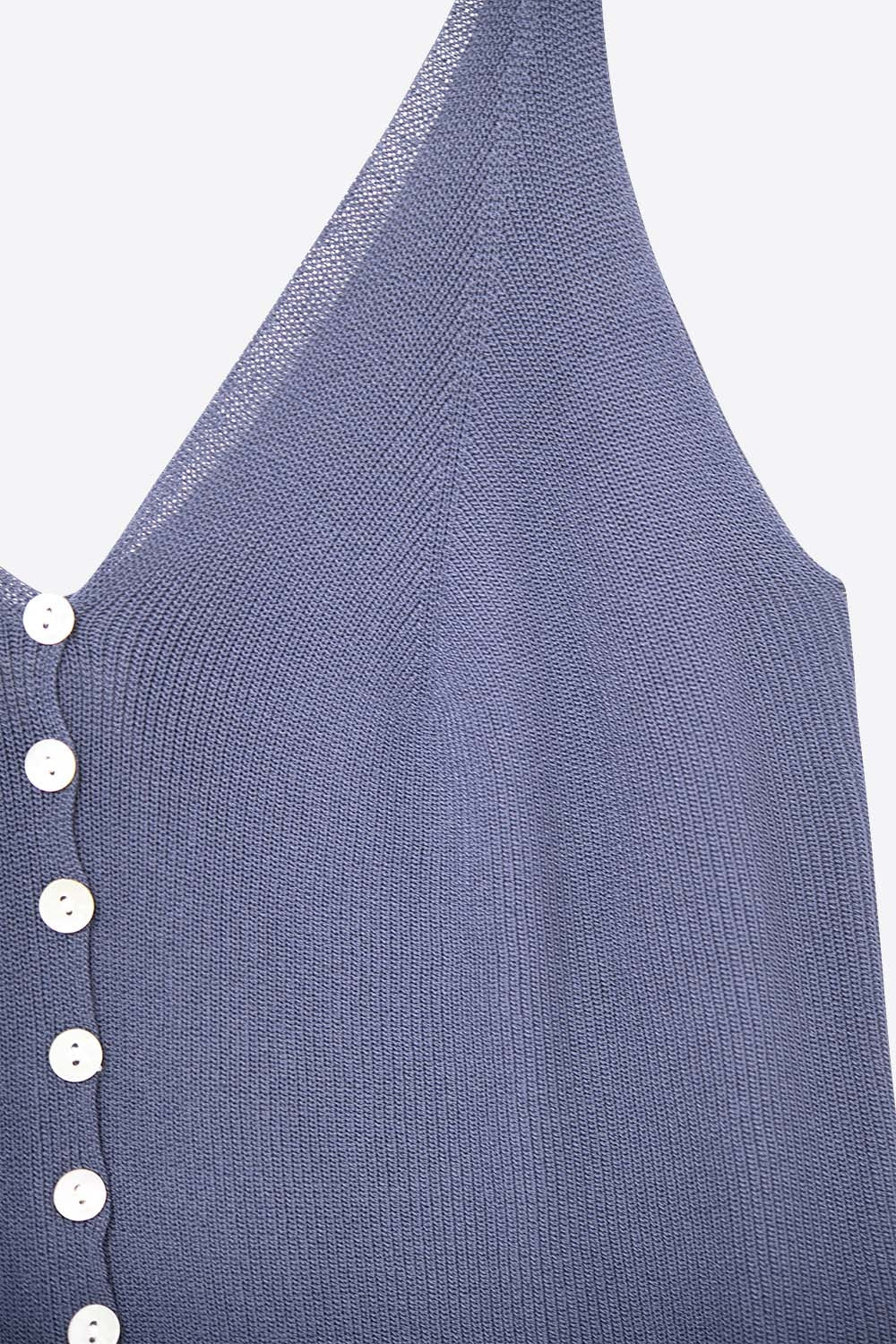 Top court boutonné en maille bleu marine