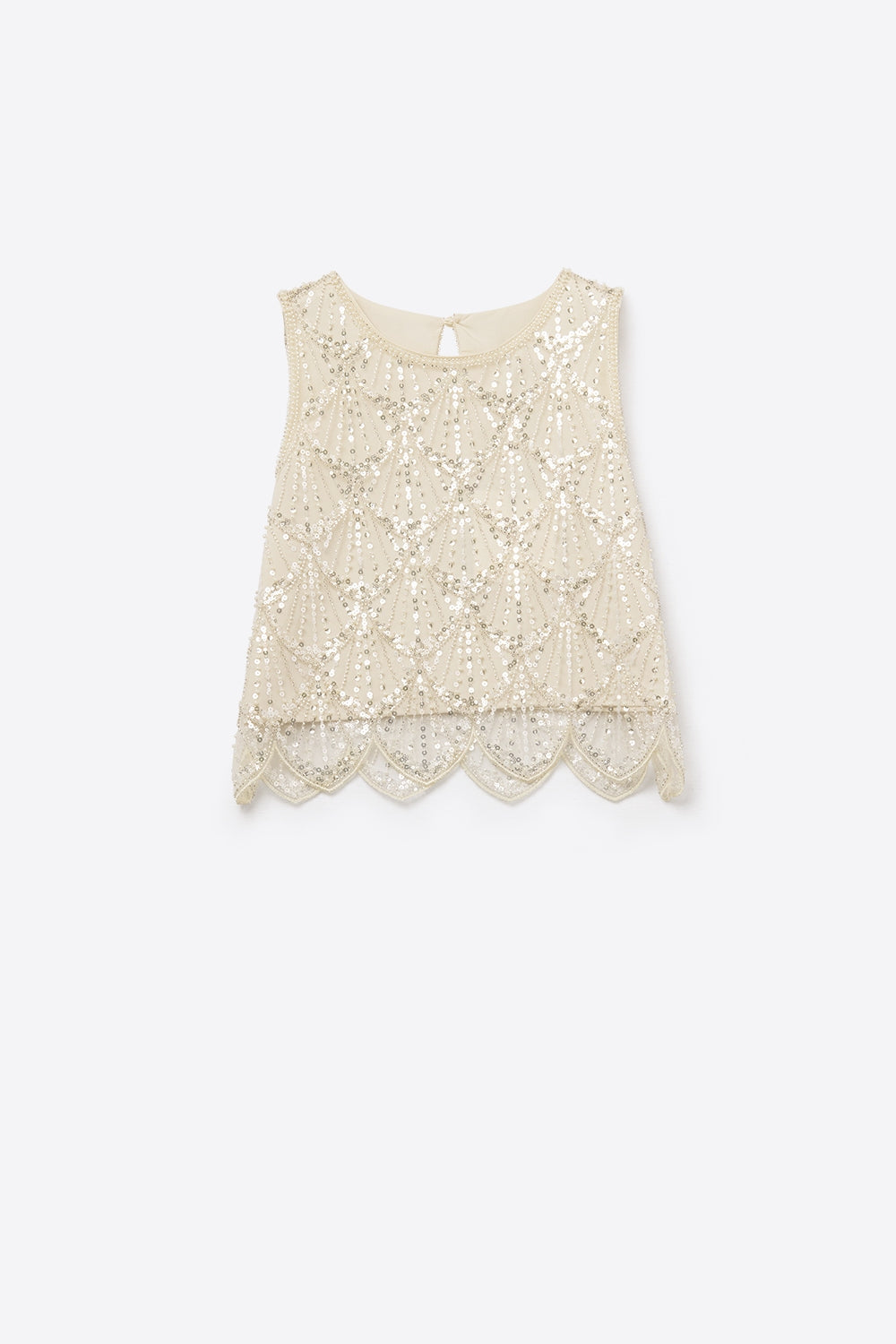 Chic Cream Sequin Cropped Top