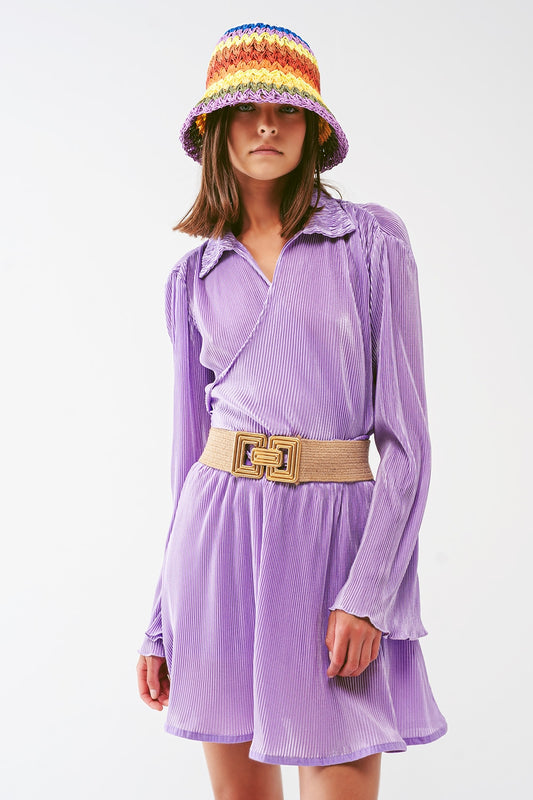 Q2 Top croisé plissé en satin lila