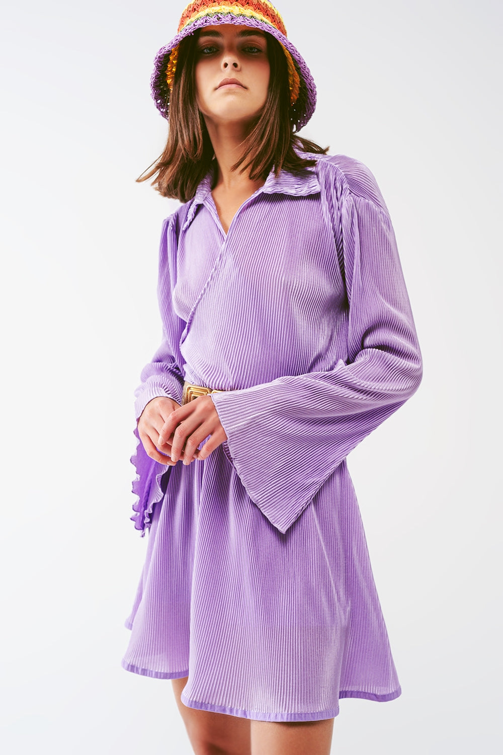 Top croisé plissé en satin lila