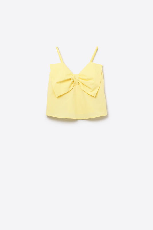 Q2 Top crop en popeline jaune avec nœud