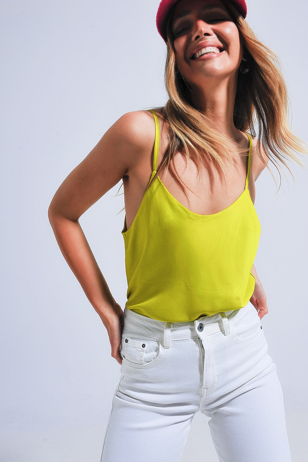 Q2 Top de lingerie en satin vert