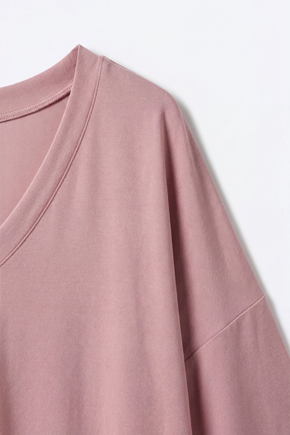 Top décontracté à col en V et manches 3/4 couleur rose poudré