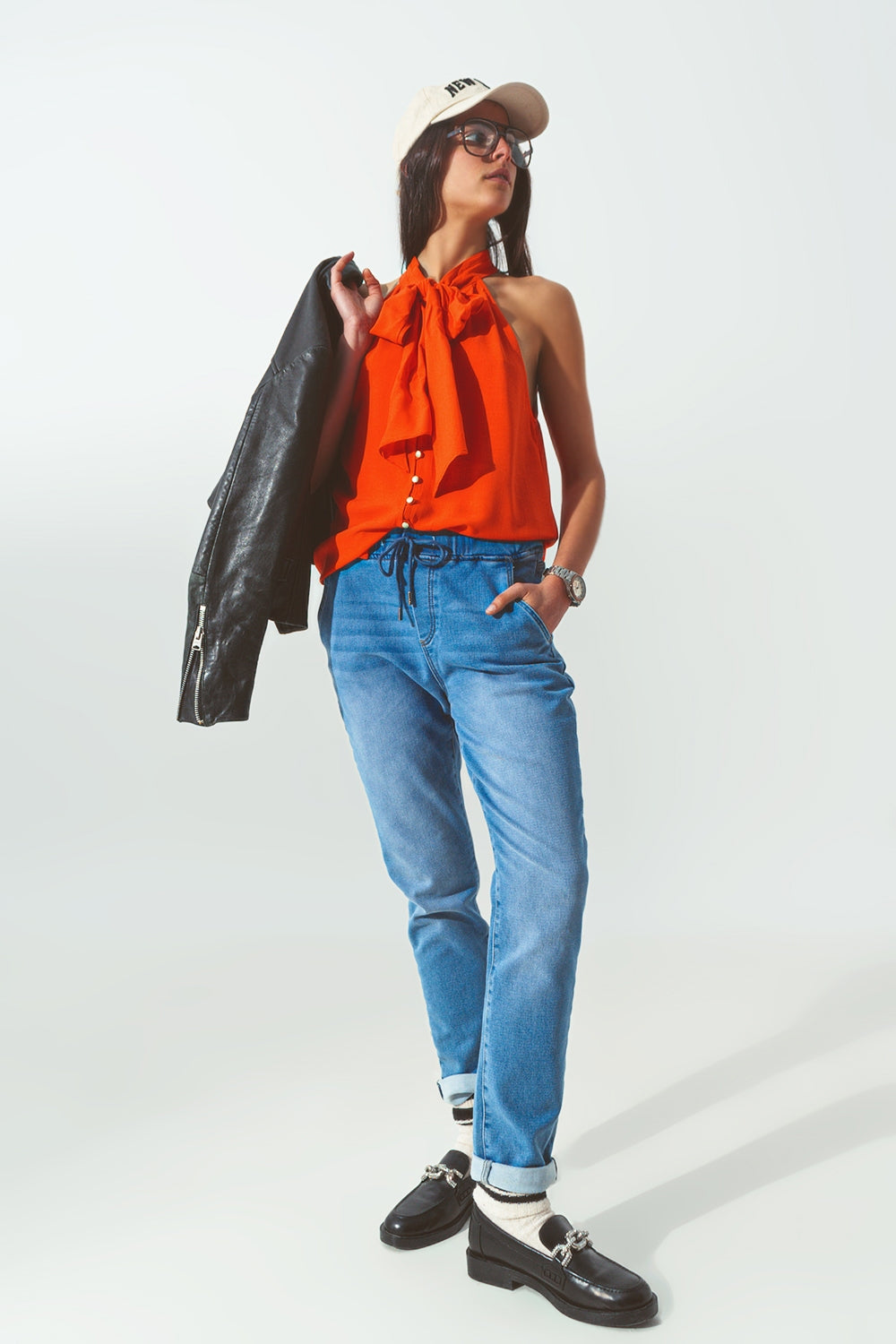 Top Dos nu avec Détails de Boutons en Orange