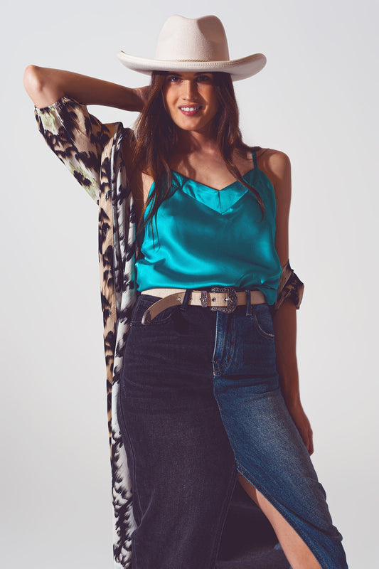Q2 Top en satin turquoise