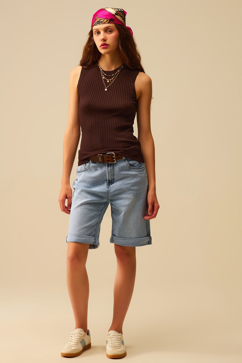 Top en tricot ˆ manches c™telées marron