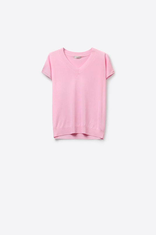 Q2 Top en tricot à manches courtes rose
