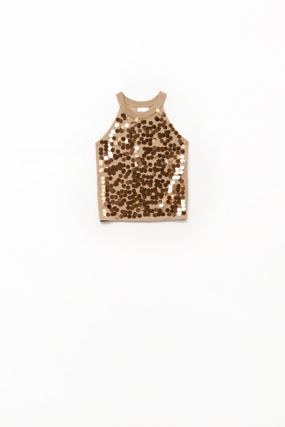Q2 Top en tricot camel avec détails en paillettes