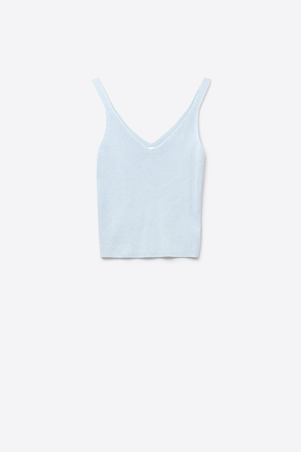 Q2 Top en tricot côtelé Baby Blue avec col en V et bretelles spaghetti