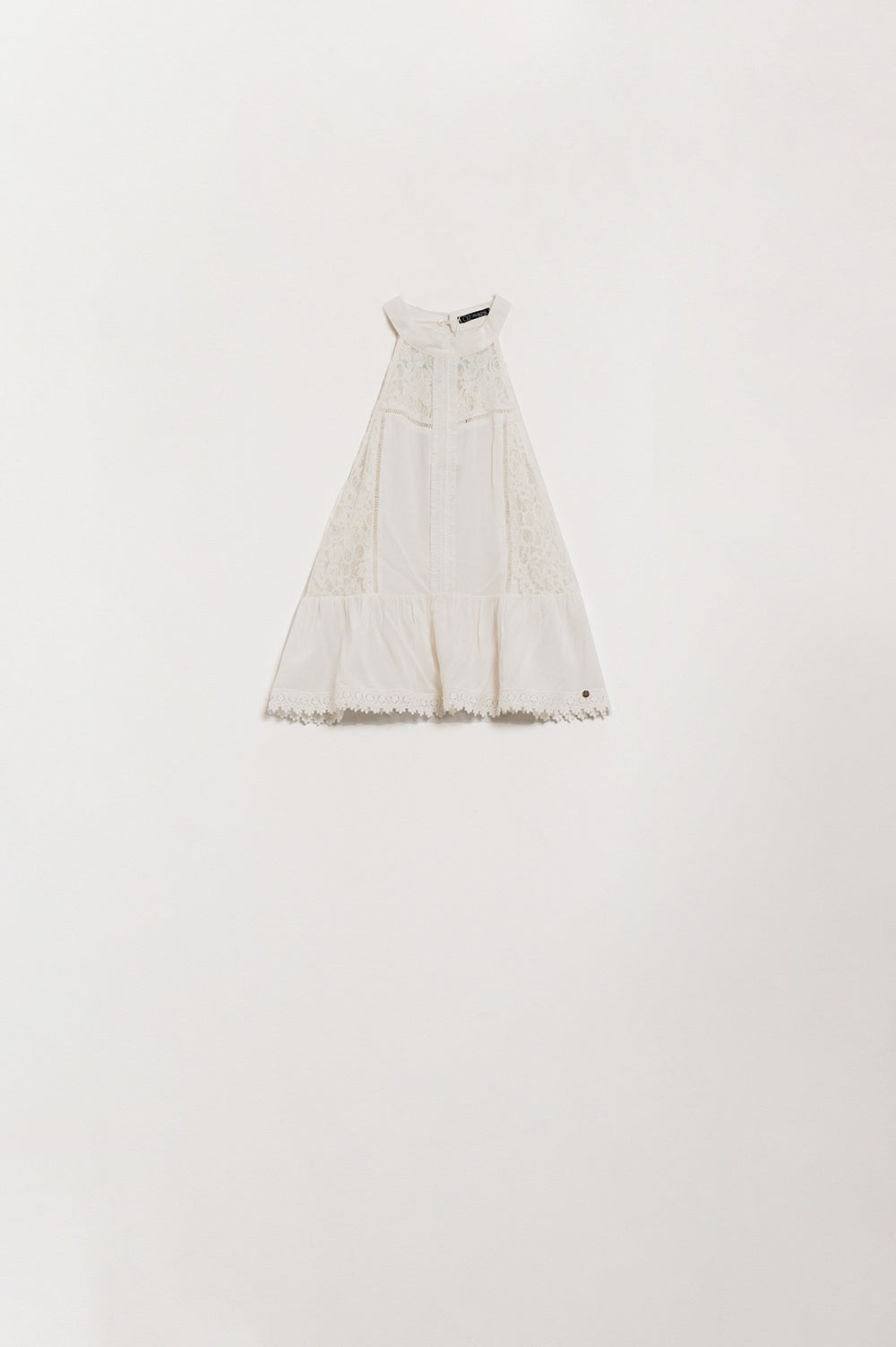 Q2 Top licou blanc avec dentelle et motif évasé