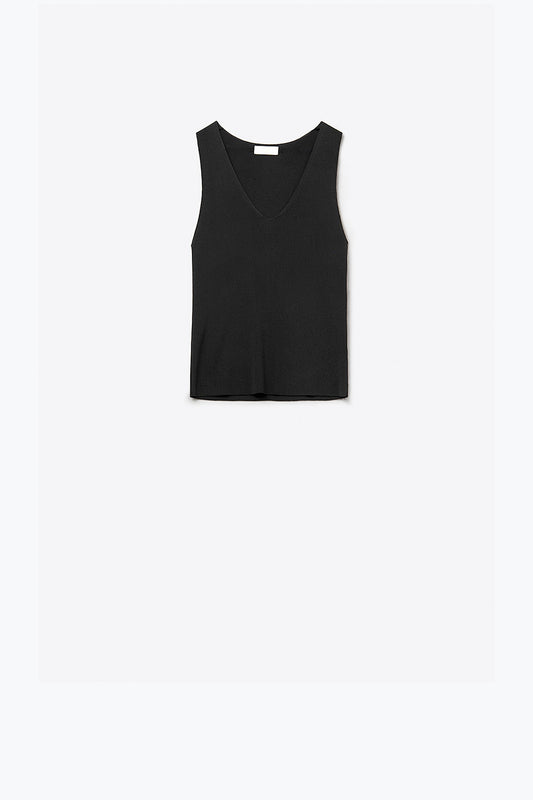 Q2 top noir sans manches en maille fine avec col en V
